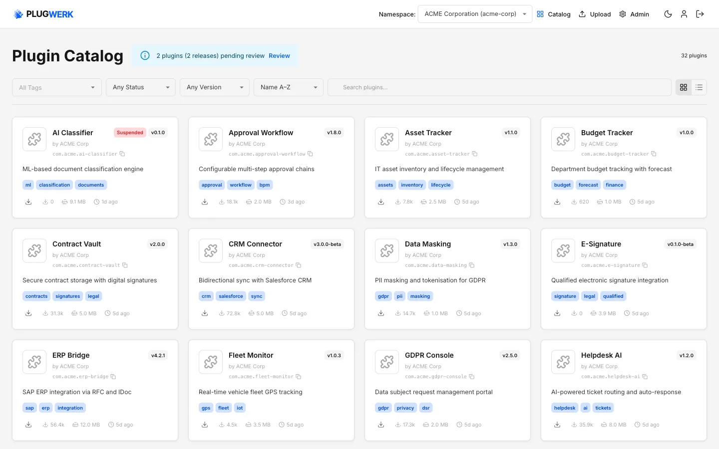 Plugwerk Plugin Catalog — browse, search, and filter plugins